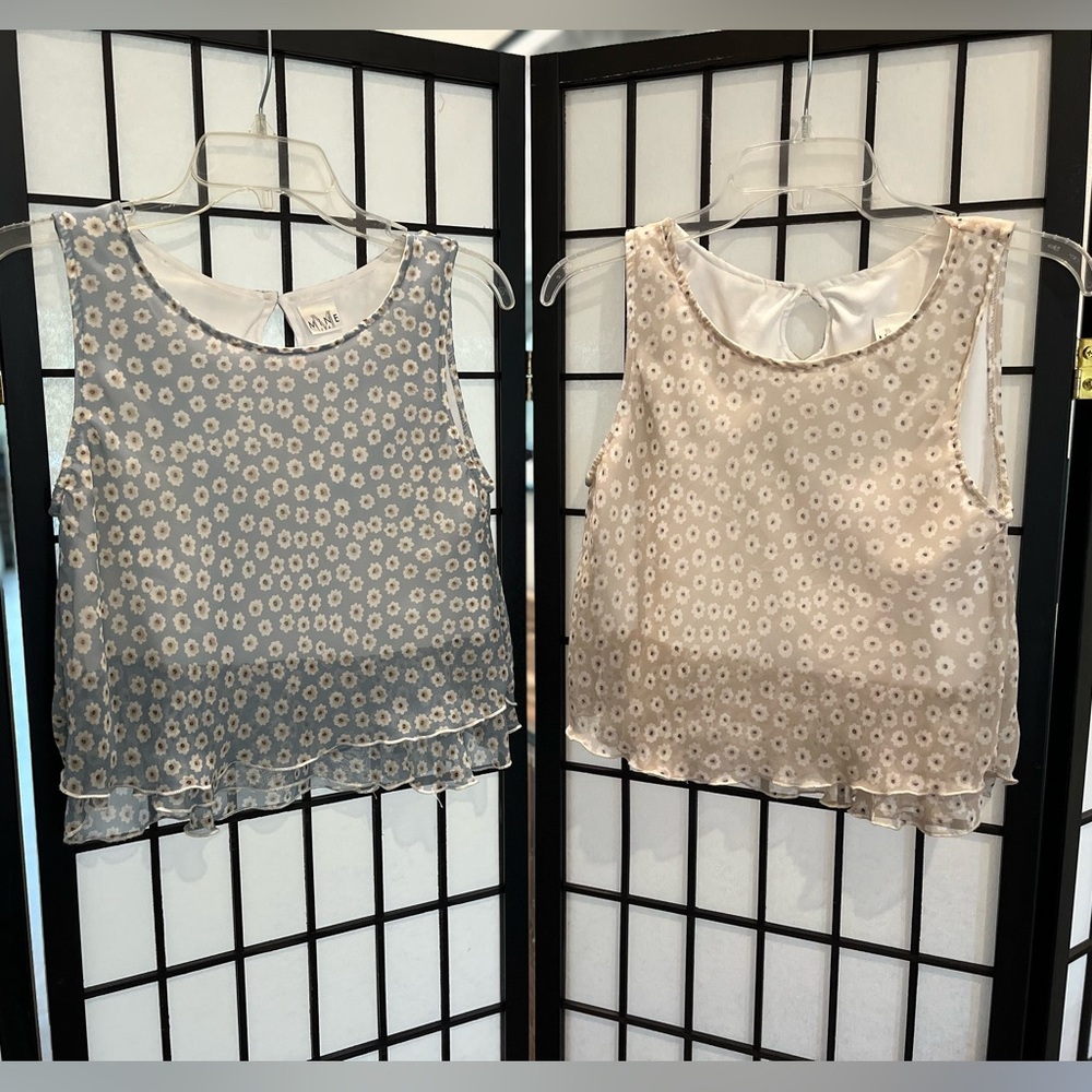 Mine Bundle Floral Crop Tops - Blue and Cream